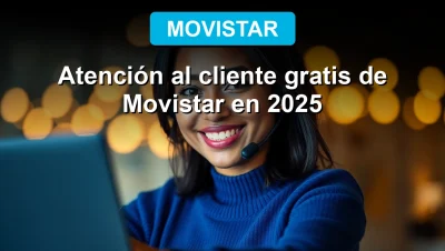 Movistar customer service representative smiling while assisting a client via video call on a laptop in 2025.