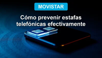 Smartphone with Movistar SIM card glowing neon blue on dark background, symbolizing secure connectivity.