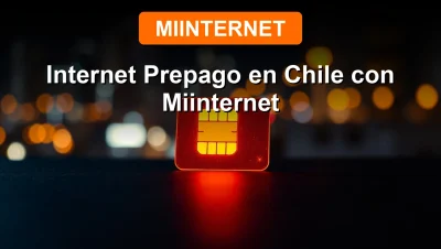 Miinternet prepago SIM card glowing with orange light on dark background, concept of flexible internet.
