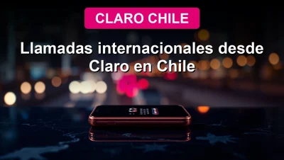 Claro Chile international calling rates and plans on a premium smartphone screen with neon glow.