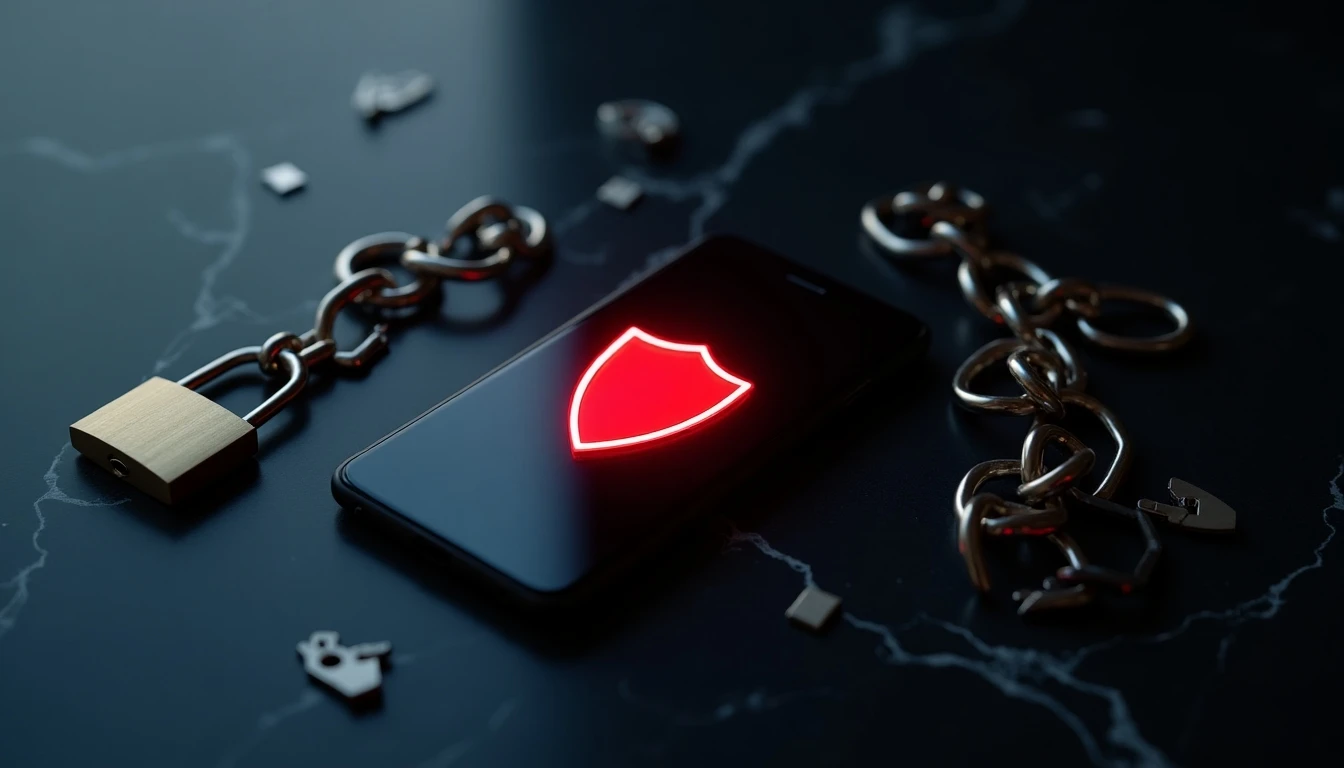 Smartphone con icono de alerta y candado, concepto de protección contra estafas telefónicas