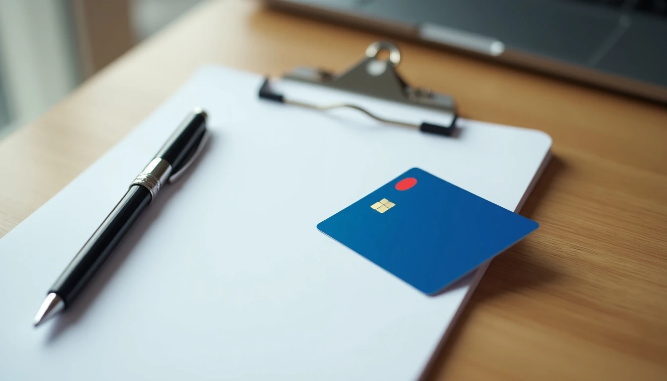 Tarjeta de crédito ABCVisa sobre escritorio para consultas de servicio al cliente.