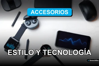 Accesorios tecnológicos modernos de 2026 sobre una mesa de diseño minimalista, mostrando gráficos abstractos en sus pantallas.