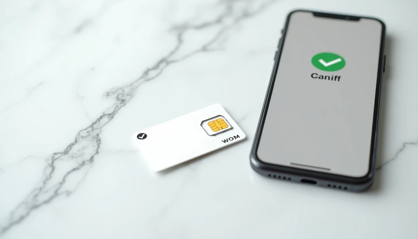 Chip WOM 2026 activado con éxito junto a un smartphone mostrando confirmación en pantalla.