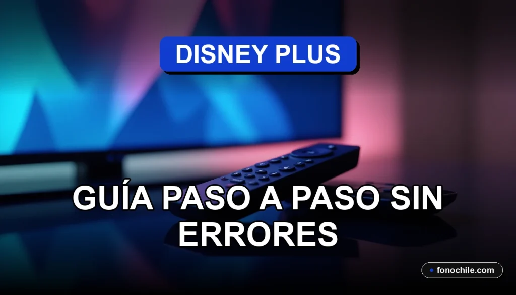 Guía para activar Disney Plus en un televisor moderno mostrando un mando a distancia sobre una mesa.