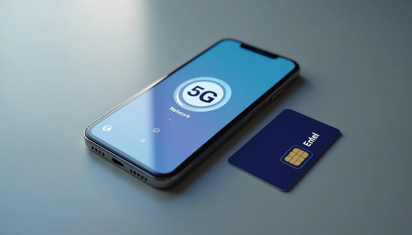 Smartphone mostrando icono 5G junto a chip Entel para activar la red