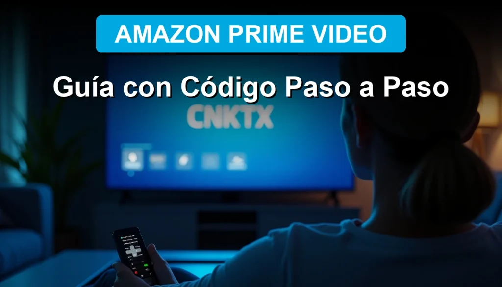 Una guía de activación de Prime Video en una pantalla de televisor inteligente moderna en 2026, mostrando un código de verificación claro.