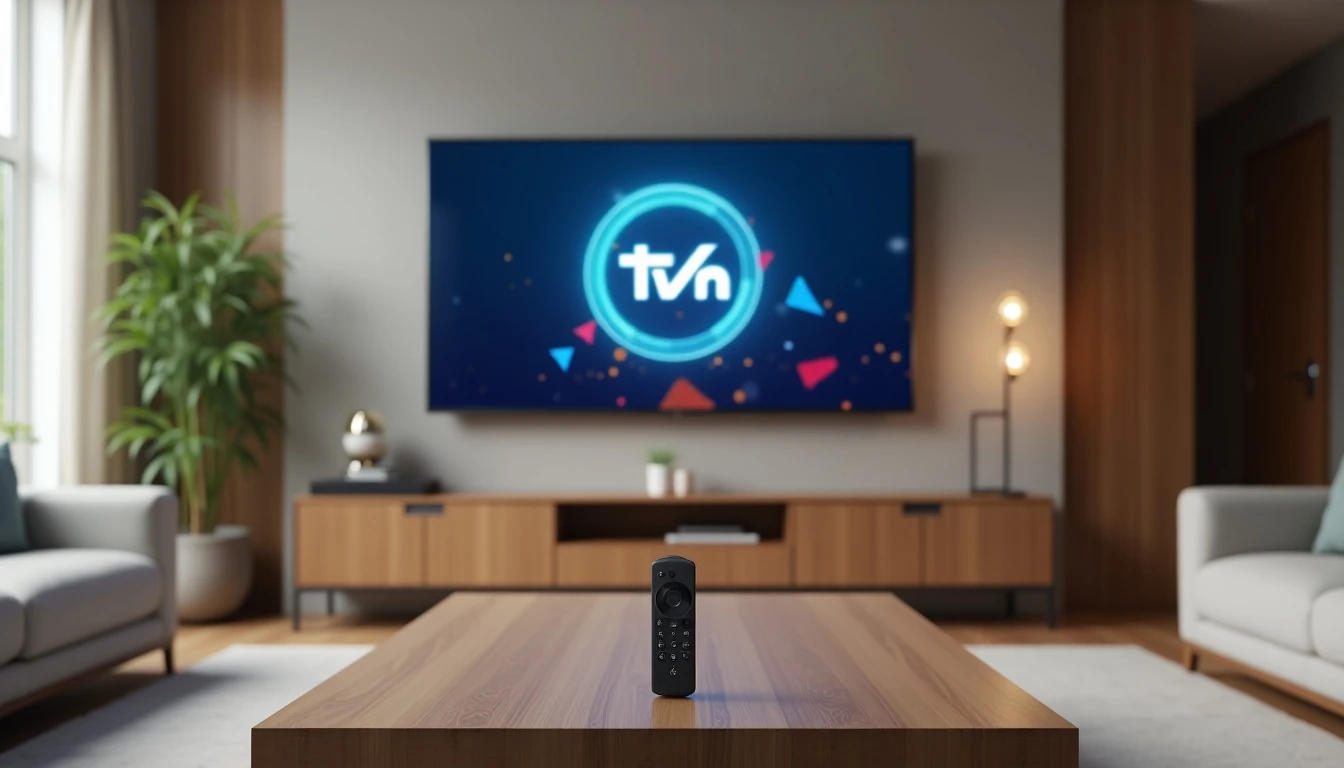 Interfaz de TVN Play en una Smart TV moderna en una sala de estar