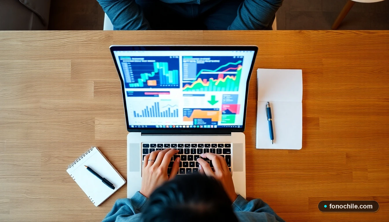 Guía visual del proceso de admisión universitaria mostrando gráficos de datos y fechas clave en una laptop.