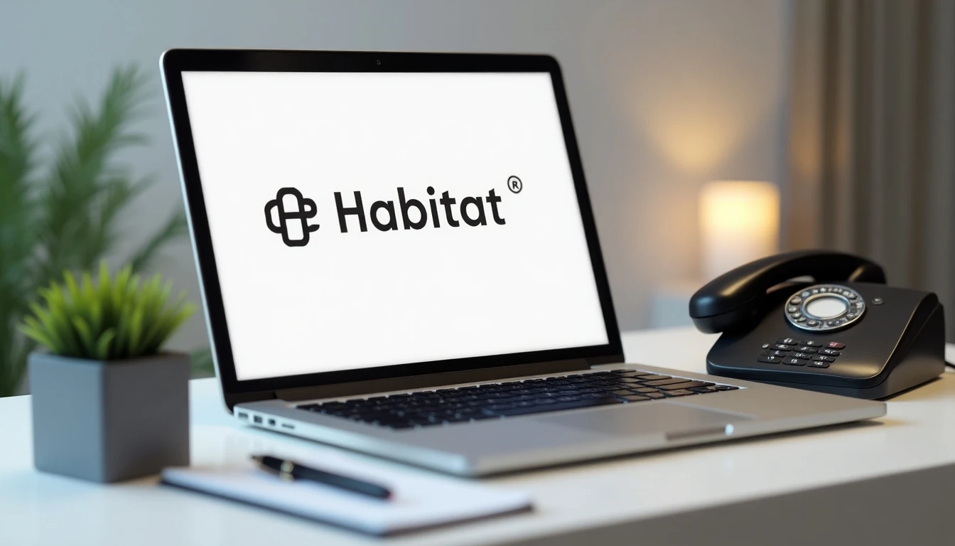 Espacio de trabajo con elementos de contacto para AFP Habitat: teléfono, laptop y notas.