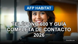 Una mujer hispana sonriente, asesora de AFP Habitat, en una oficina moderna con un teléfono de empresa en la mesa.