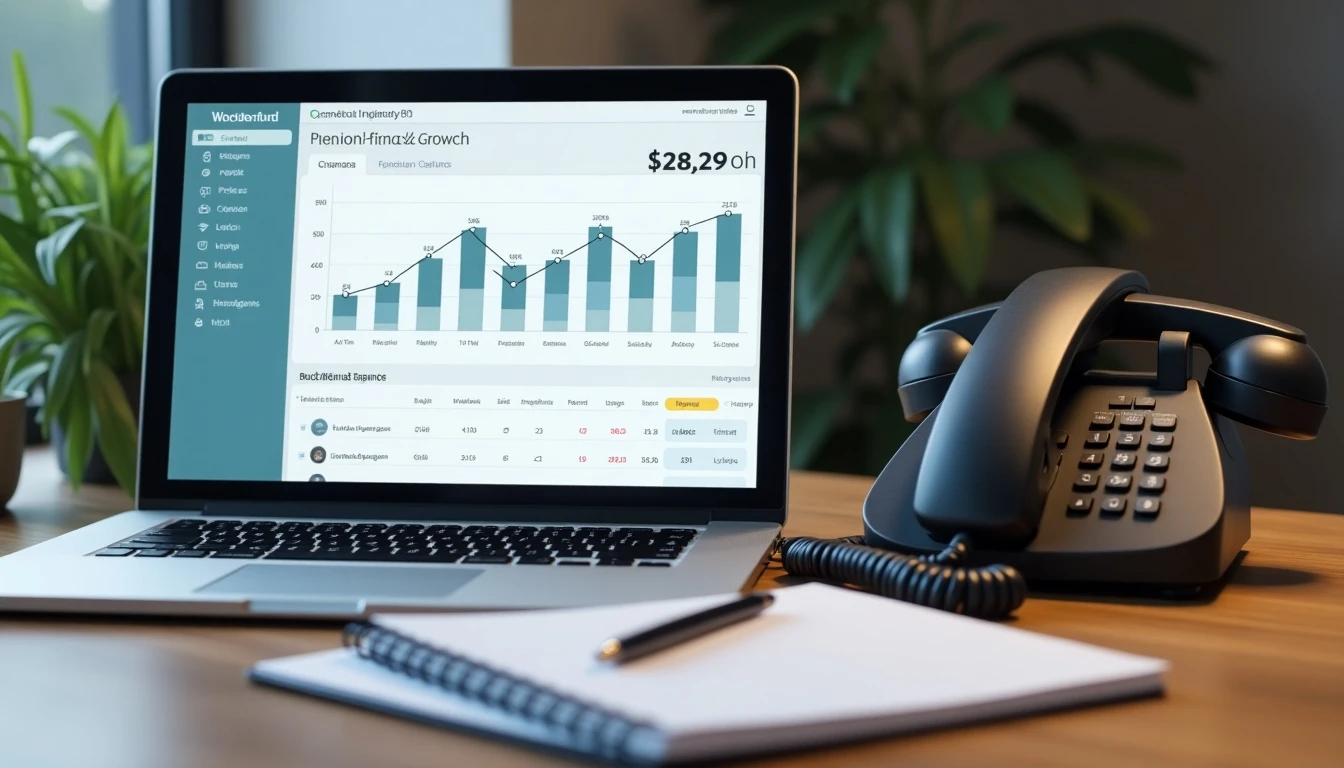 Escritorio moderno con elementos de contacto y gestión de AFP Modelo para pensiones en Chile.