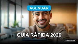 Una persona sonriente usando una aplicación en su teléfono para agendar una cita en el laboratorio médico.