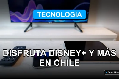 Oferta de tecnología 2026 con Disney+ incluido en Chile, pantallas con gráficos abstractos de colores.