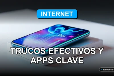 Teléfono inteligente moderno mostrando gráficos abstractos de ahorro de datos, descansando sobre una mesa de diseño minimalista.