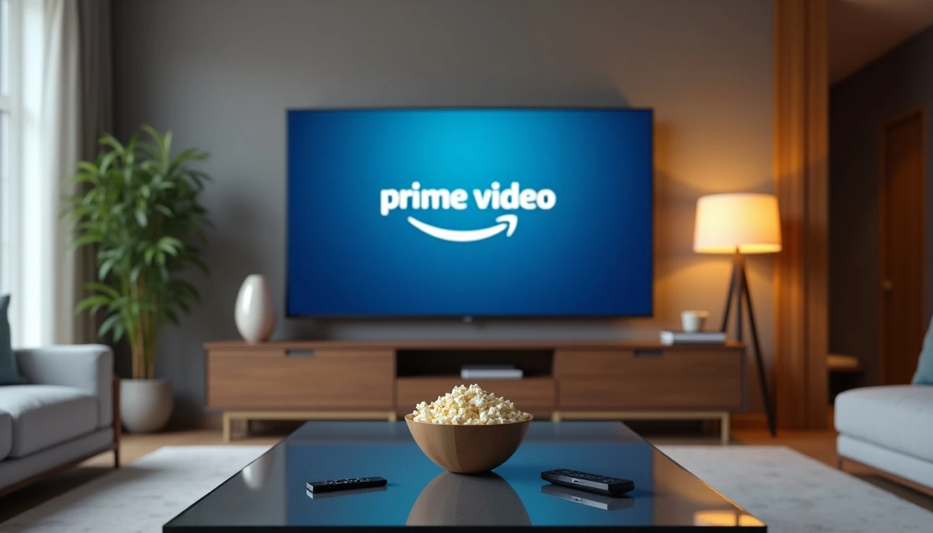 Ambiente moderno para ver Amazon Prime Video en televisión inteligente, listo para el entretenimiento en casa.
