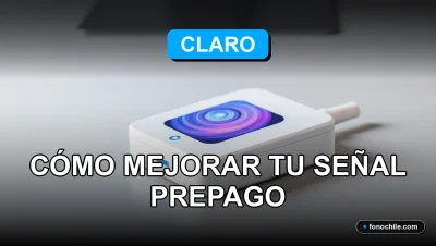 Una moderna antena de señal 5G Claro para mejorar la cobertura prepago, mostrando gráficos abstractos en su pantalla, sobre una mesa de diseño.