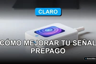 Una moderna antena de señal 5G Claro para mejorar la cobertura prepago, mostrando gráficos abstractos en su pantalla, sobre una mesa de diseño.