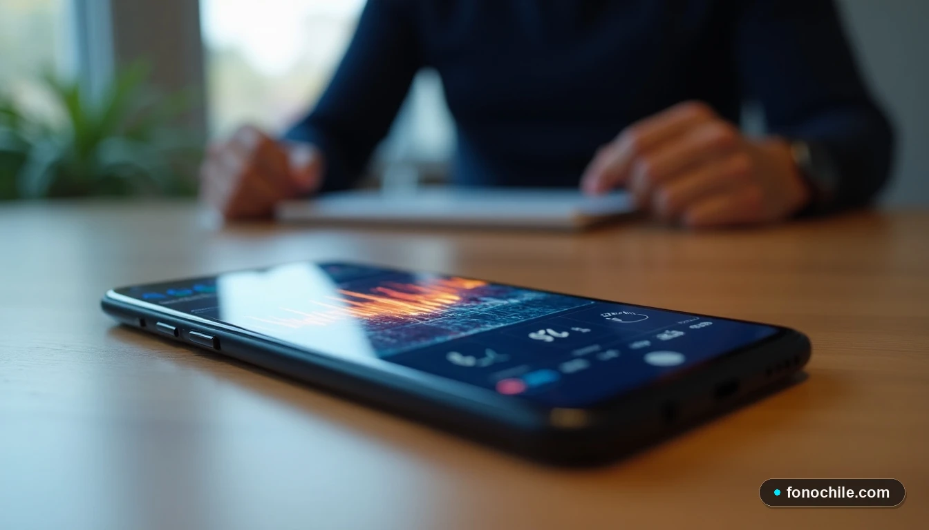 Configuración de APN en un smartphone mostrando gráficos de señal de red abstractos y coloridos.