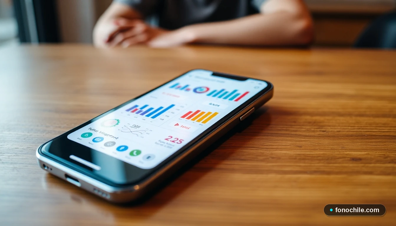 Interfaz moderna de una aplicación de gestión de servicios de telecomunicaciones en un teléfono inteligente.