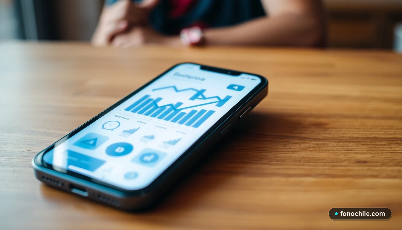Pantalla de smartphone mostrando la aplicación de gestión móvil con datos de consumo y saldo en tiempo real.
