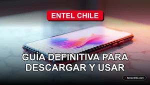 A modern smartphone rests on a clean white table, its screen displaying abstract colorful graphs, representing the Entel Chile app interface.
