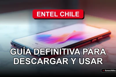 A modern smartphone rests on a clean white table, its screen displaying abstract colorful graphs, representing the Entel Chile app interface.