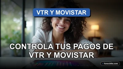 Una mujer latina sonríe mientras usa la aplicación App Gestion Facturas 2026 en su teléfono para controlar sus pagos de VTR y Movistar.