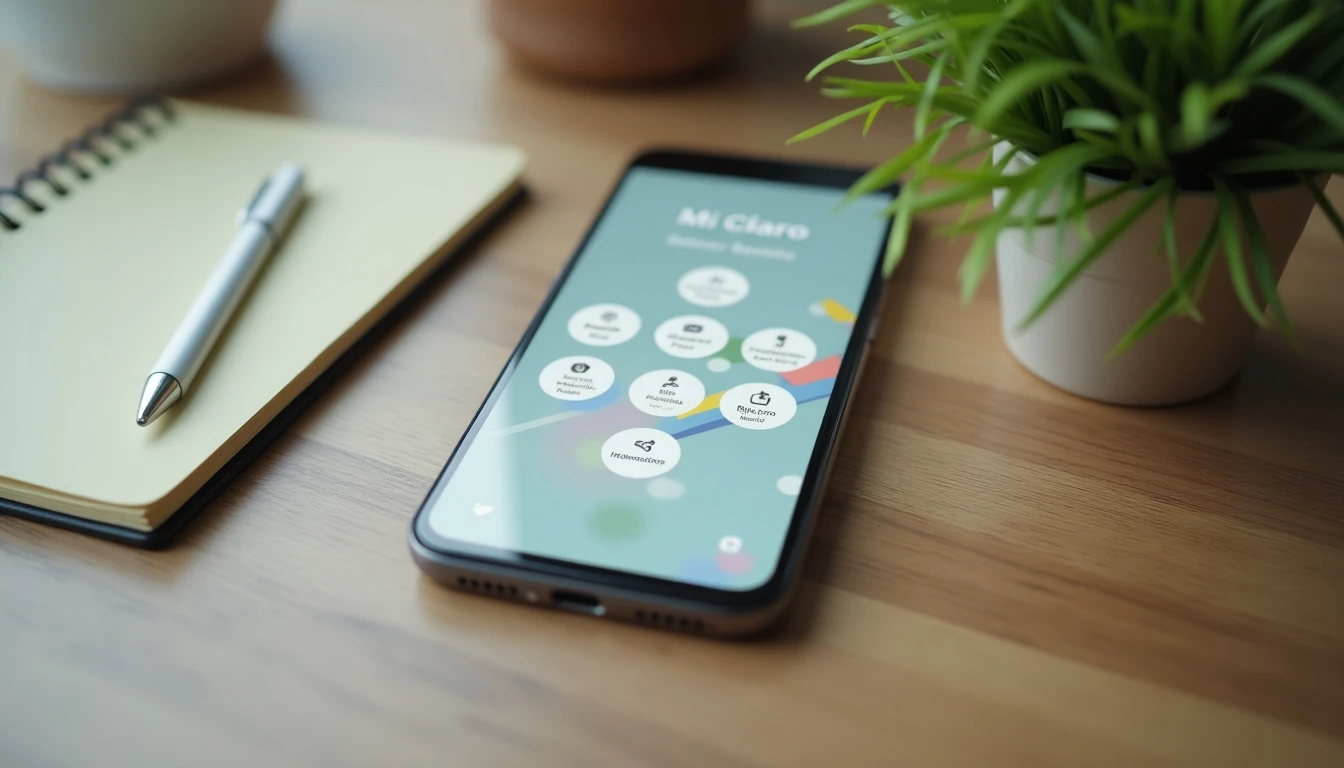 Pantalla de la App Mi Claro mostrando sus funciones principales en un teléfono inteligente.