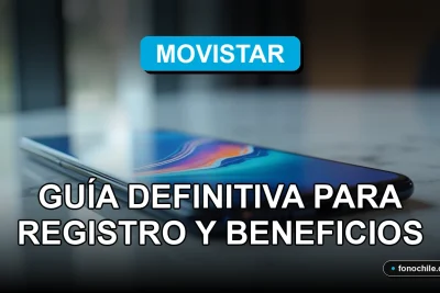 Aplicación Mi Movistar en un teléfono inteligente moderno mostrando gráficos abstractos, sobre una mesa de diseño.