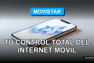 Una aplicación móvil de Movistar Chile mostrando gráficos de datos de consumo de internet en un teléfono inteligente moderno.