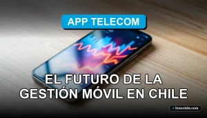 Una aplicación de gestión móvil moderna muestra gráficos de datos abstractos en una pantalla de teléfono inteligente, representando el futuro de las telecomunicaciones en Chile.
