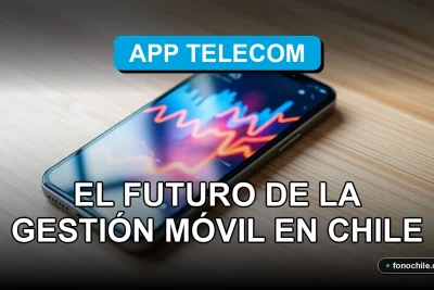 Una aplicación de gestión móvil moderna muestra gráficos de datos abstractos en una pantalla de teléfono inteligente, representando el futuro de las telecomunicaciones en Chile.