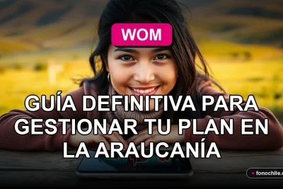 Mujer mapuche en La Araucanía usando su smartphone para gestionar su plan móvil Wom 2026