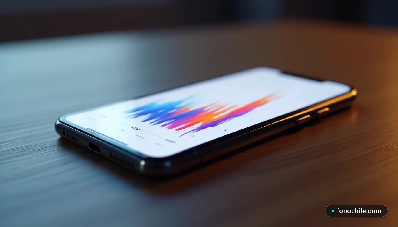 Smartphone mostrando gráficos abstractos de comparación de aplicaciones de servicios telefónicos.