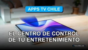 Aplicación de control de entretenimiento Apps TV Chile en una tableta moderna sobre una mesa de madera.