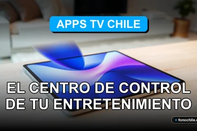 Aplicación de control de entretenimiento Apps TV Chile en una tableta moderna sobre una mesa de madera.