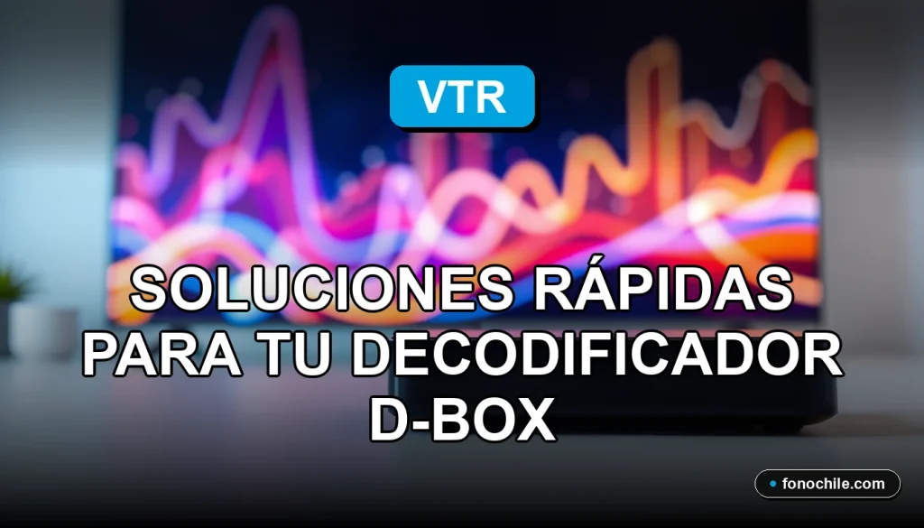 Asistencia técnica VTR para decodificador d-BOX 2026 en escritorio moderno con gráficos abstractos en pantalla.