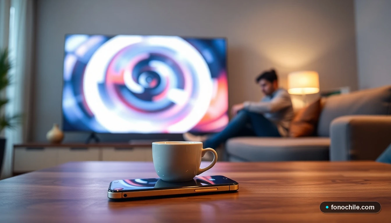 Persona utilizando su teléfono para gestionar el servicio de televisión en su hogar en Chile.