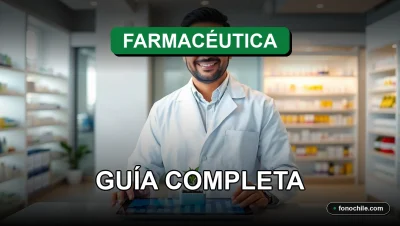 Un farmacéutico en Chile revisa datos en una tablet mostrando gráficos abstractos, concepto de atención farmacéutica y salud 2026.