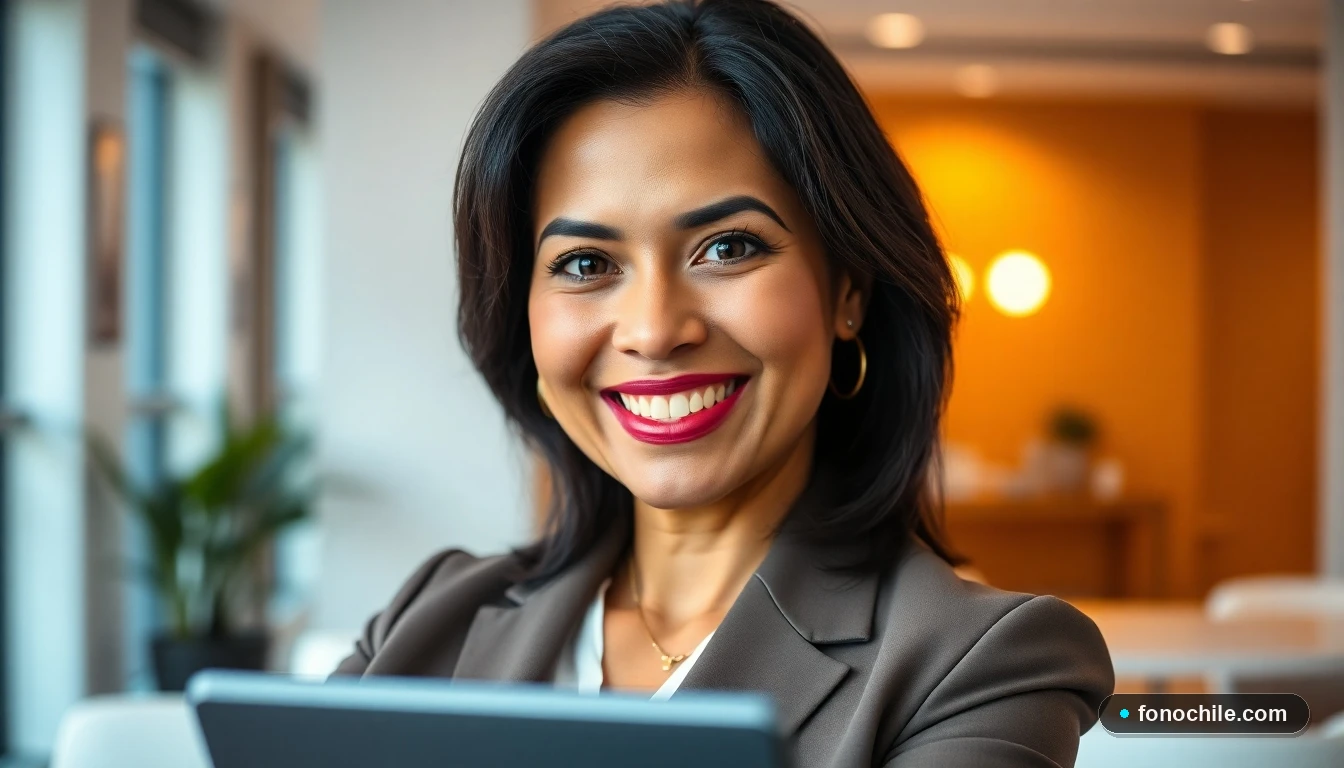 Ejecutiva del Banco Penta ofreciendo soporte y atención al cliente personalizada.