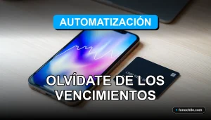 Primer plano de un teléfono inteligente moderno mostrando gráficos abstractos de colores, sobre un escritorio minimalista con una tarjeta de crédito, representando pagos automáticos en Chile.