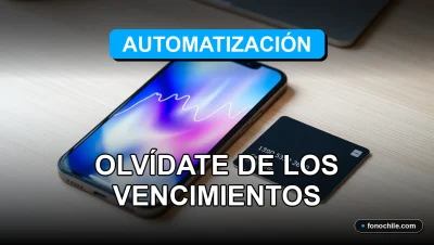 Primer plano de un teléfono inteligente moderno mostrando gráficos abstractos de colores, sobre un escritorio minimalista con una tarjeta de crédito, representando pagos automáticos en Chile.