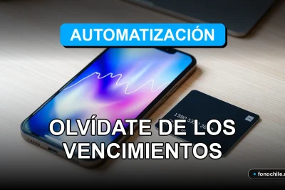 Primer plano de un teléfono inteligente moderno mostrando gráficos abstractos de colores, sobre un escritorio minimalista con una tarjeta de crédito, representando pagos automáticos en Chile.