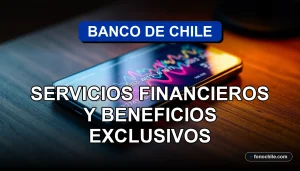 Banco de Chile 2026, vista de un moderno escritorio ejecutivo con una tarjeta de crédito exclusiva y un teléfono inteligente mostrando gráficos abstractos, simbolizando servicios financieros avanzados.