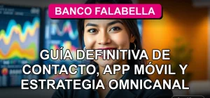 Una mujer latina sonríe con confianza, representando el servicio al cliente del Banco Falabella en un entorno moderno.