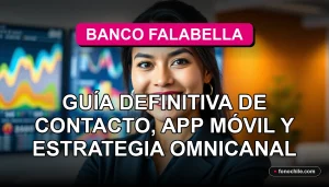 Una mujer latina sonríe con confianza, representando el servicio al cliente del Banco Falabella en un entorno moderno.