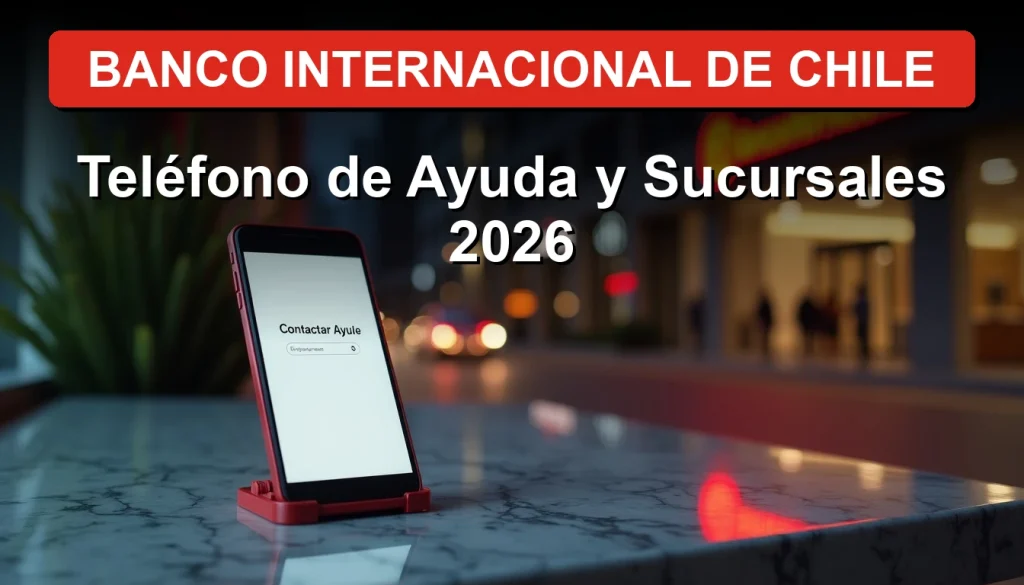Cliente satisfecho utilizando los servicios digitales del Banco Internacional de Chile, con representante disponible por teléfono de ayuda.