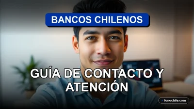 Guía de contacto de bancos en Chile con gráficos abstractos en pantalla de laptop