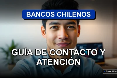 Guía de contacto de bancos en Chile con gráficos abstractos en pantalla de laptop